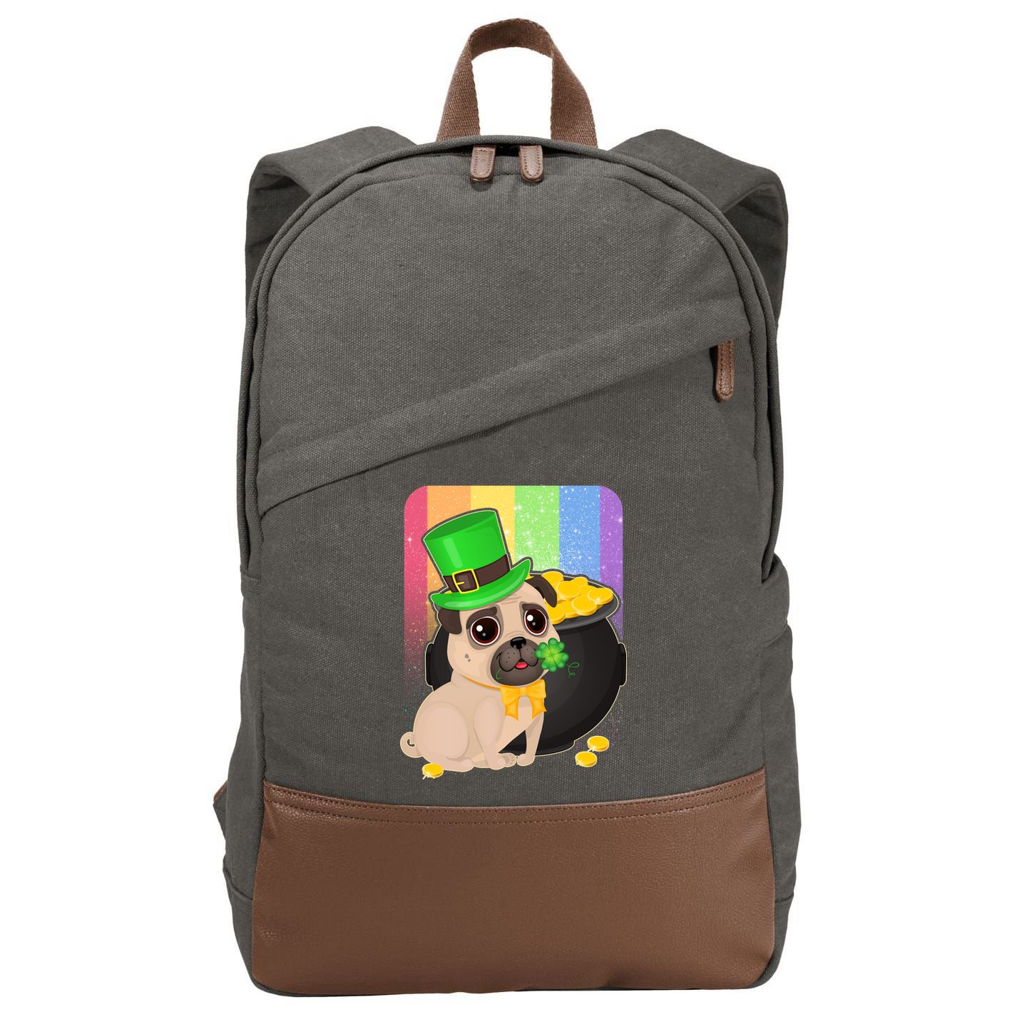St Patrick's Pug Pot Of Gold Cotton Canvas Backpack