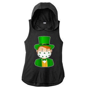 St Pattys Day Quarantine Leprechaun Masked Ladies PosiCharge Tri-Blend Wicking Draft Hoodie Tank