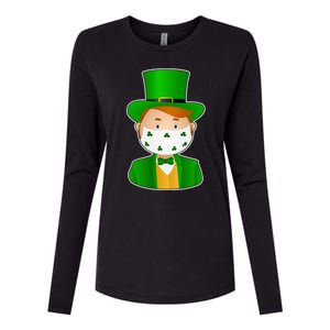 St Pattys Day Quarantine Leprechaun Masked Womens Cotton Relaxed Long Sleeve T-Shirt