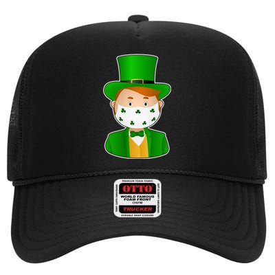 St Pattys Day Quarantine Leprechaun Masked High Crown Mesh Back Trucker Hat