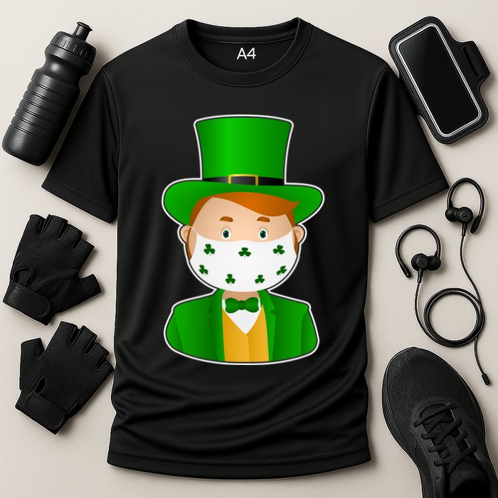 St Pattys Day Quarantine Leprechaun Masked Cooling Performance Crew T-Shirt