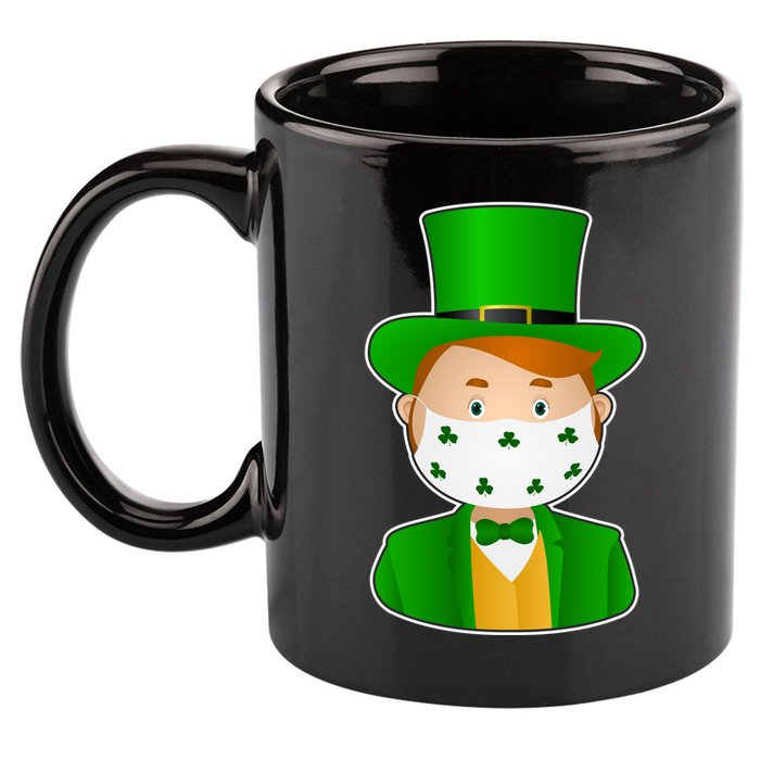 St Pattys Day Quarantine Leprechaun Masked 11oz C Handle Ceramic Mug