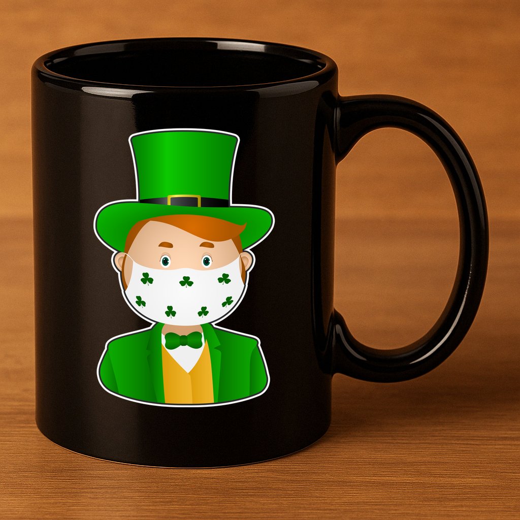 St Pattys Day Quarantine Leprechaun Masked 11oz C Handle Ceramic Mug