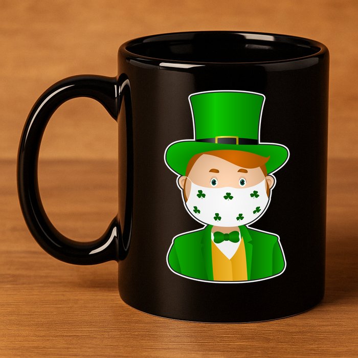 St Pattys Day Quarantine Leprechaun Masked 11oz C Handle Ceramic Mug