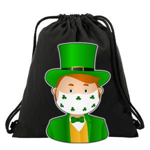 St Pattys Day Quarantine Leprechaun Masked Drawstring Bag