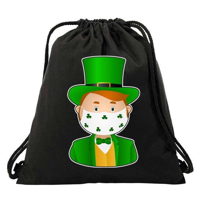 St Pattys Day Quarantine Leprechaun Masked Drawstring Bag