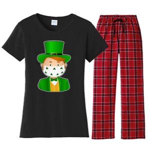 St Pattys Day Quarantine Leprechaun Masked Women's Flannel Pajama Set