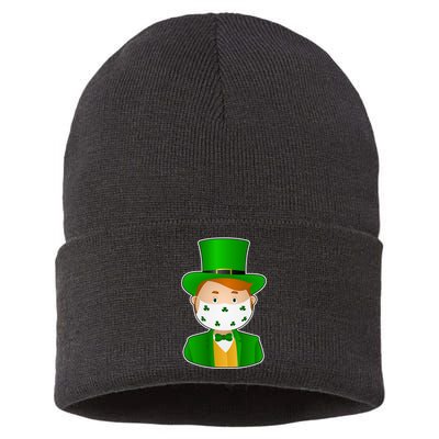 St Pattys Day Quarantine Leprechaun Masked Sustainable Knit Beanie