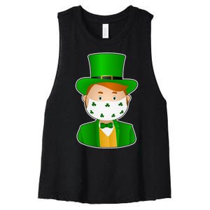 St Pattys Day Quarantine Leprechaun Masked Women's Racerback Cropped Tank