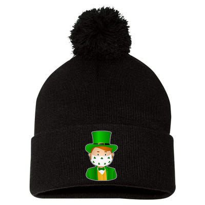 St Pattys Day Quarantine Leprechaun Masked Pom Pom 12in Knit Beanie