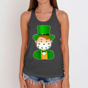 St Pattys Day Quarantine Leprechaun Masked Women's Knotted Racerback Tank