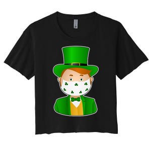 St Pattys Day Quarantine Leprechaun Masked Women's Crop Top Tee