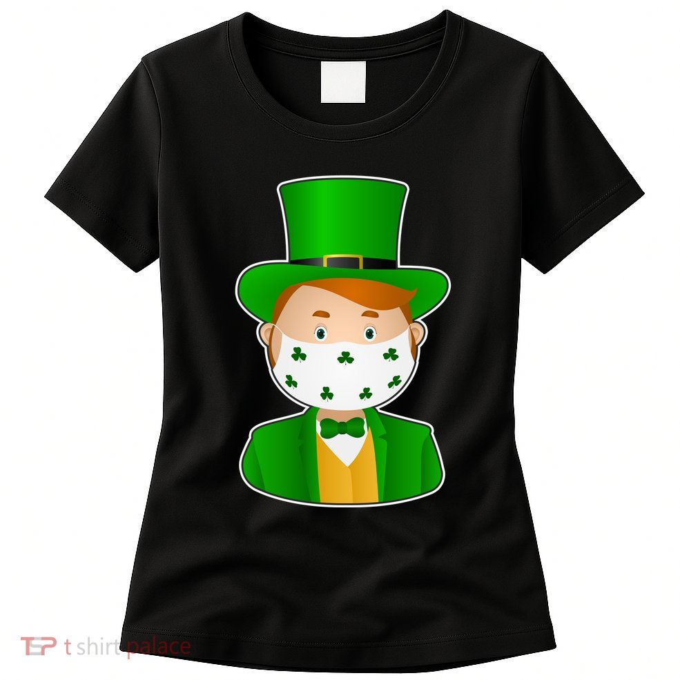 St Pattys Day Quarantine Leprechaun Masked Womens T-Shirt