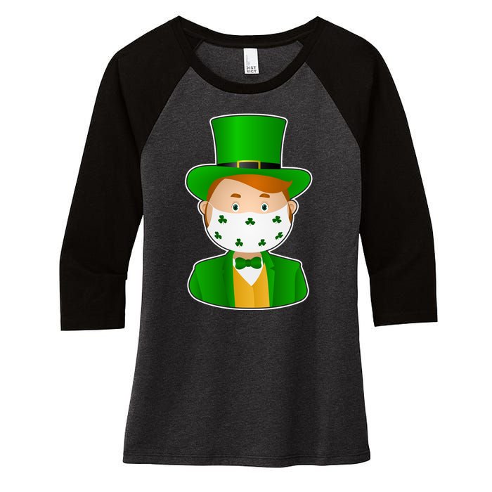 St Pattys Day Quarantine Leprechaun Masked Women's Tri-Blend 3/4-Sleeve Raglan Shirt