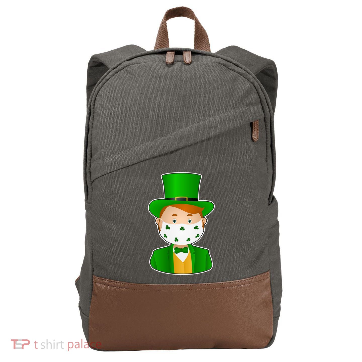 St Pattys Day Quarantine Leprechaun Masked Cotton Canvas Backpack