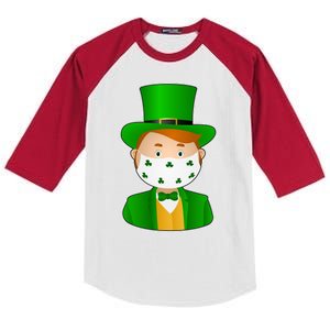 St Pattys Day Quarantine Leprechaun Masked Kids Colorblock Raglan Jersey