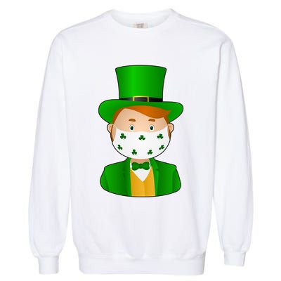 St Pattys Day Quarantine Leprechaun Masked Garment-Dyed Sweatshirt