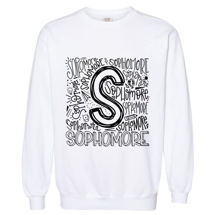Sophomore Tenth 10th Grade Typography Back To School Garment-Dyed Sweatshirt