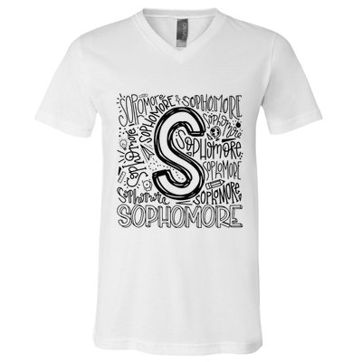 Sophomore Tenth 10th Grade Typography Back To School V-Neck T-Shirt