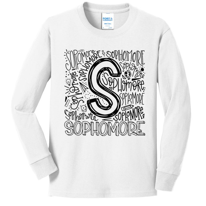 Sophomore Tenth 10th Grade Typography Back To School Kids Long Sleeve Shirt