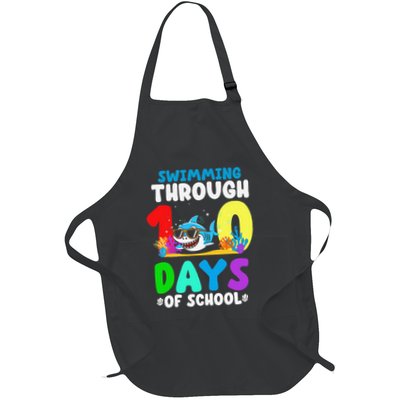 Swimming Through 100 Days Of School Funny Shark Full-Length Apron With Pockets