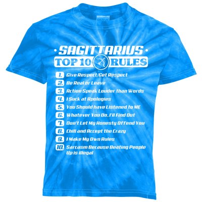 Sagittarius Top 10 Rules Zodiac Gift Kids Tie-Dye T-Shirt