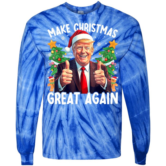 Santa Trump 2024 Usa Make Christmas Great Again Funny Trump Meaningful Gift Tie-Dye Long Sleeve Shirt