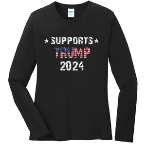 Supports Trump 2024 Vote Usa Ladies Long Sleeve Shirt