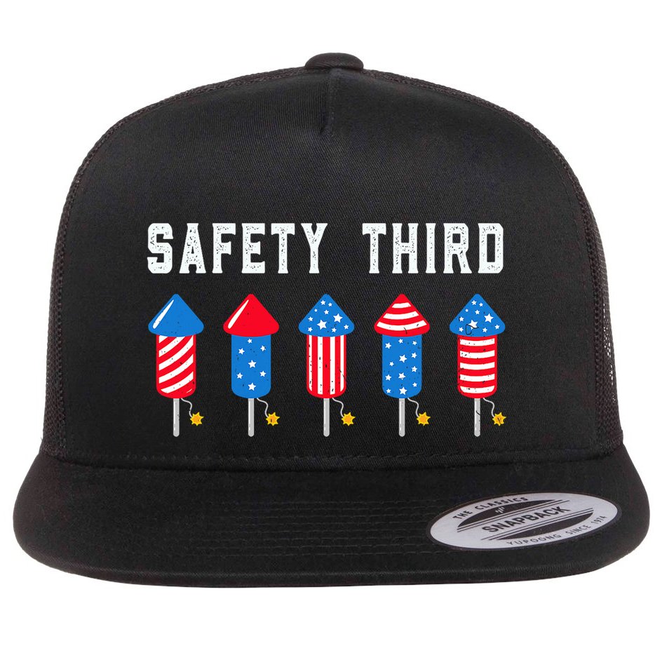 Safety Third 4th Of July Fireworks Flat Bill Trucker Hat