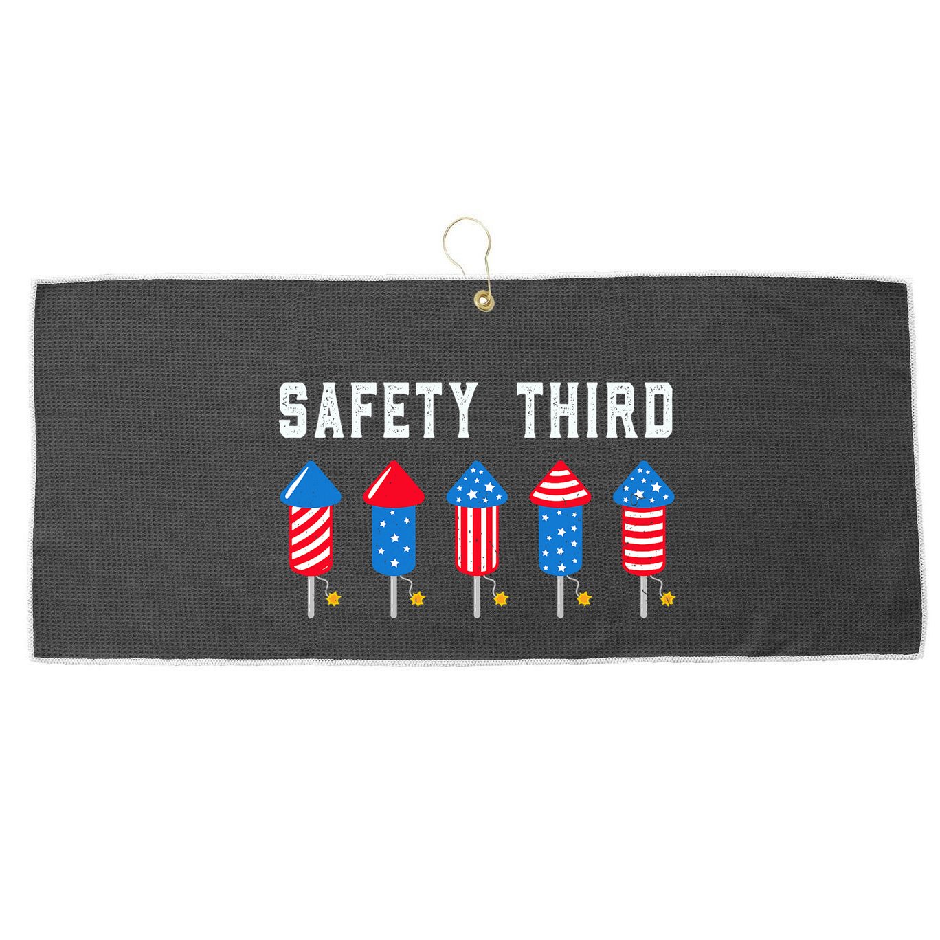 Safety Third 4th Of July Fireworks Large Microfiber Waffle Golf Towel