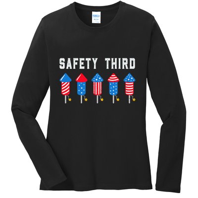 Safety Third 4th Of July Fireworks Ladies Long Sleeve Shirt