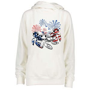 Sea Turtles 4th Of July American Usa Flag Patriotic Womens Funnel Neck Pullover Hood