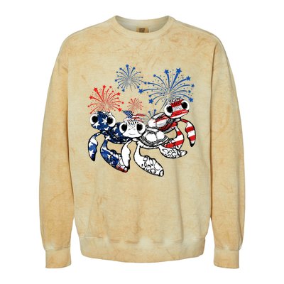 Sea Turtles 4th Of July American Usa Flag Patriotic Colorblast Crewneck Sweatshirt