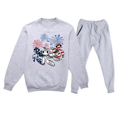 Sea Turtles 4th Of July American Usa Flag Patriotic Premium Crewneck Sweatsuit Set