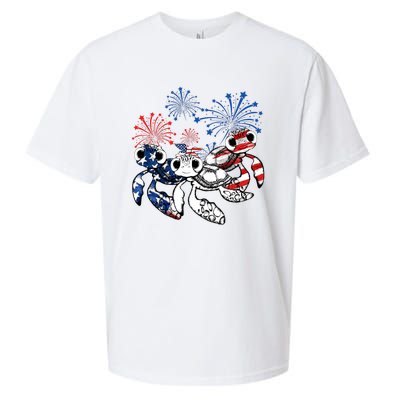 Sea Turtles 4th Of July American Usa Flag Patriotic Sueded Cloud Jersey T-Shirt