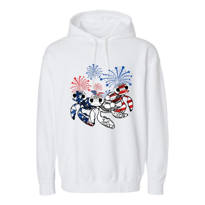 Sea Turtles 4th Of July American Usa Flag Patriotic Garment-Dyed Fleece Hoodie