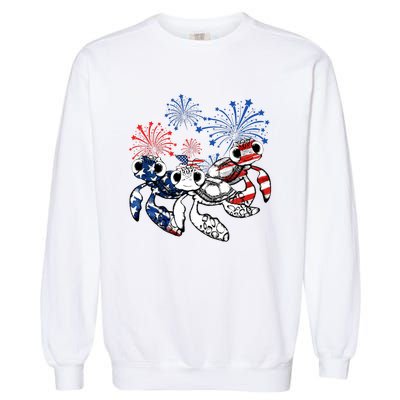 Sea Turtles 4th Of July American Usa Flag Patriotic Garment-Dyed Sweatshirt