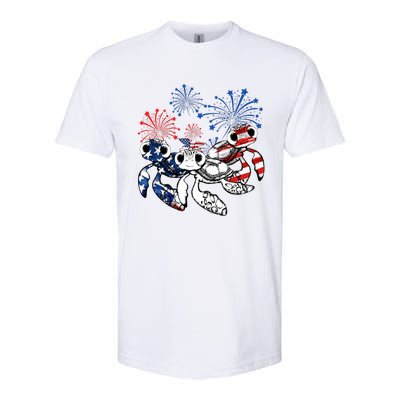 Sea Turtles 4th Of July American Usa Flag Patriotic Softstyle CVC T-Shirt