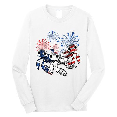 Sea Turtles 4th Of July American Usa Flag Patriotic Long Sleeve Shirt