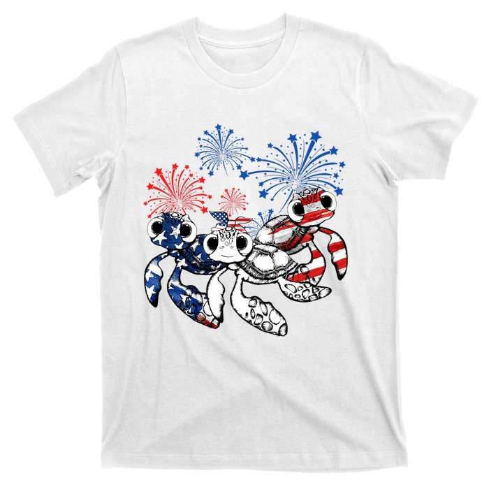 Sea Turtles 4th Of July American Usa Flag Patriotic T-Shirt