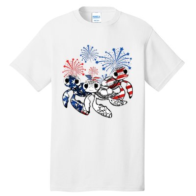 Sea Turtles 4th Of July American Usa Flag Patriotic Tall T-Shirt