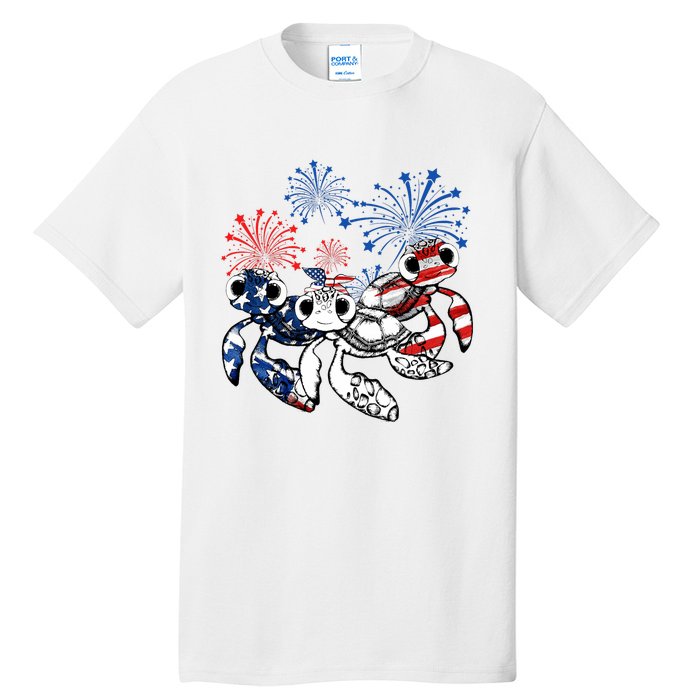 Sea Turtles 4th Of July American Usa Flag Patriotic Tall T-Shirt