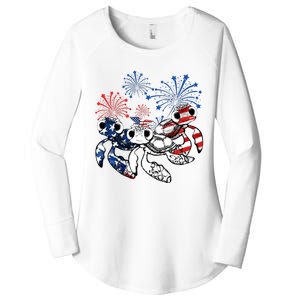 Sea Turtles 4th Of July American Usa Flag Patriotic Women's Perfect Tri Tunic Long Sleeve Shirt