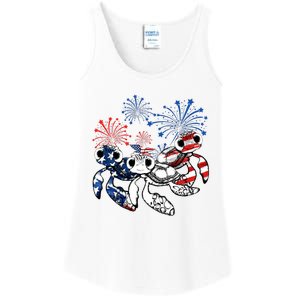 Sea Turtles 4th Of July American Usa Flag Patriotic Ladies Essential Tank