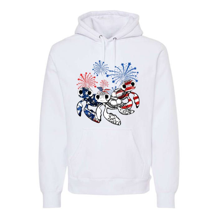 Sea Turtles 4th Of July American Usa Flag Patriotic Premium Hoodie