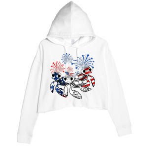 Sea Turtles 4th Of July American Usa Flag Patriotic Crop Fleece Hoodie