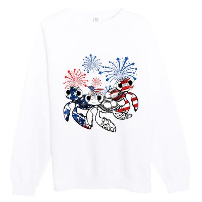 Sea Turtles 4th Of July American Usa Flag Patriotic Premium Crewneck Sweatshirt