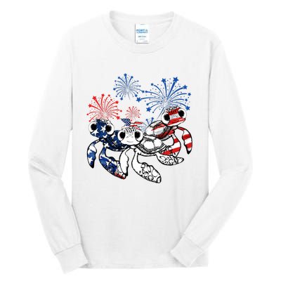 Sea Turtles 4th Of July American Usa Flag Patriotic Tall Long Sleeve T-Shirt