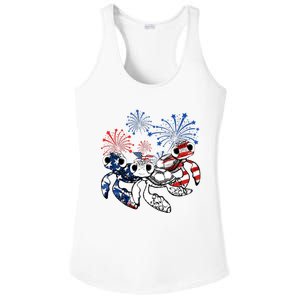 Sea Turtles 4th Of July American Usa Flag Patriotic Ladies PosiCharge Competitor Racerback Tank