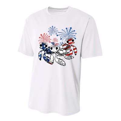 Sea Turtles 4th Of July American Usa Flag Patriotic Performance Sprint T-Shirt